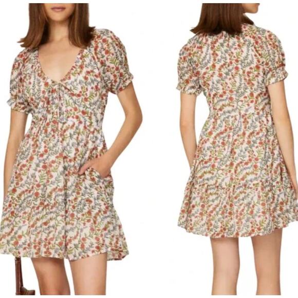 Banjanan Dresses & Skirts - Banjanan Floral Puff Sleeve Mini Dress in White